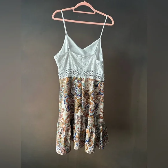White Lace V-Neck Summer Sun Tank Dress LG #b48 - Picture 2 of 2